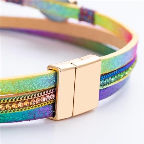 Womens leather wrap bracelet boho cuff crystal bead layered magnetic clasp jewel - Picture 6 of 7